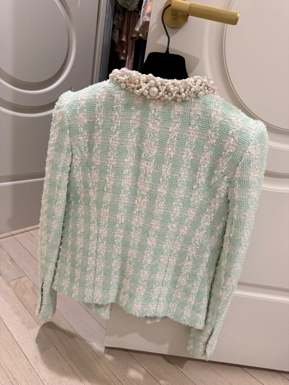 Balmain Mint Green Pearl-Trim Tweed Blazer - Picture 5 of 7